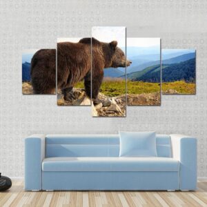 Big Brown Bear In The Mountain - Animal 5 Panel Canvas Art Wall Decor