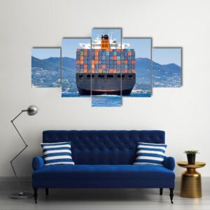 Big Cargo Container Ship - Automative 5 Panel Canvas Art Wall Decor