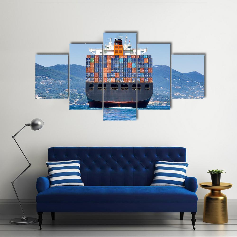 Big Cargo Container Ship - Automative 5 Panel Canvas Art Wall Decor Big Cargo Container Ship - Automative 5 Panel Canvas Art Wall Decor