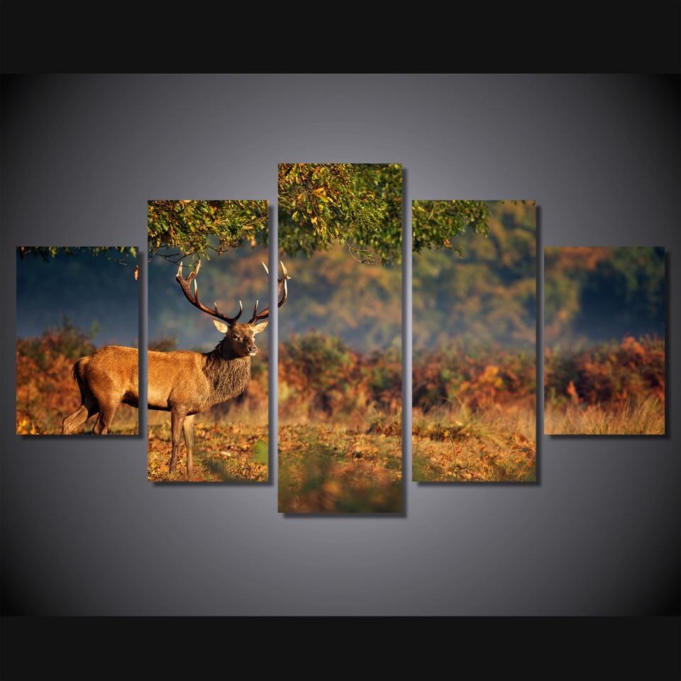 Big Deer Under Tree - Animal 5 Panel Canvas Art Wall Decor Big Deer Under Tree - Animal 5 Panel Canvas Art Wall Decor