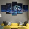 Big Moon Mountain Lake Abstract - Nature 5 Panel Canvas Art Wall Decor