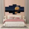 Big Moon Night - Space 5 Panel Canvas Art Wall Decor