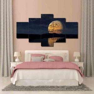 Big Moon Night - Space 5 Panel Canvas Art Wall Decor
