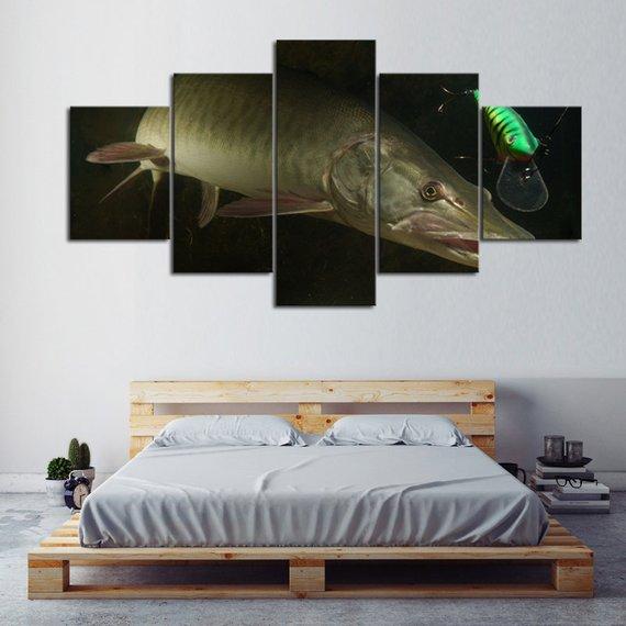 Big Muskie 01 - Fishing 5 Panel Canvas Art Wall Decor Big Muskie 01 - Fishing 5 Panel Canvas Art Wall Decor