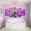 Big Pink Tree Nature Landscape - Nature 5 Panel Canvas Art Wall Decor
