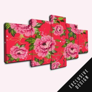 Big Red Peony - Abstract 5 Panel Canvas Art Wall Decor
