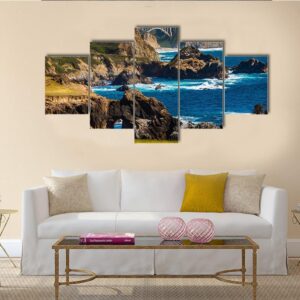 Big Sur Coast At The Bixby Creek Bridge - Nature 5 Panel Canvas Art Wall Decor