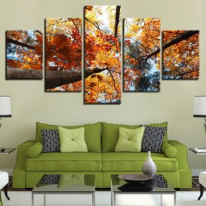 Big Trees Leaves - Nature 5 Panel Canvas Art Wall Decor