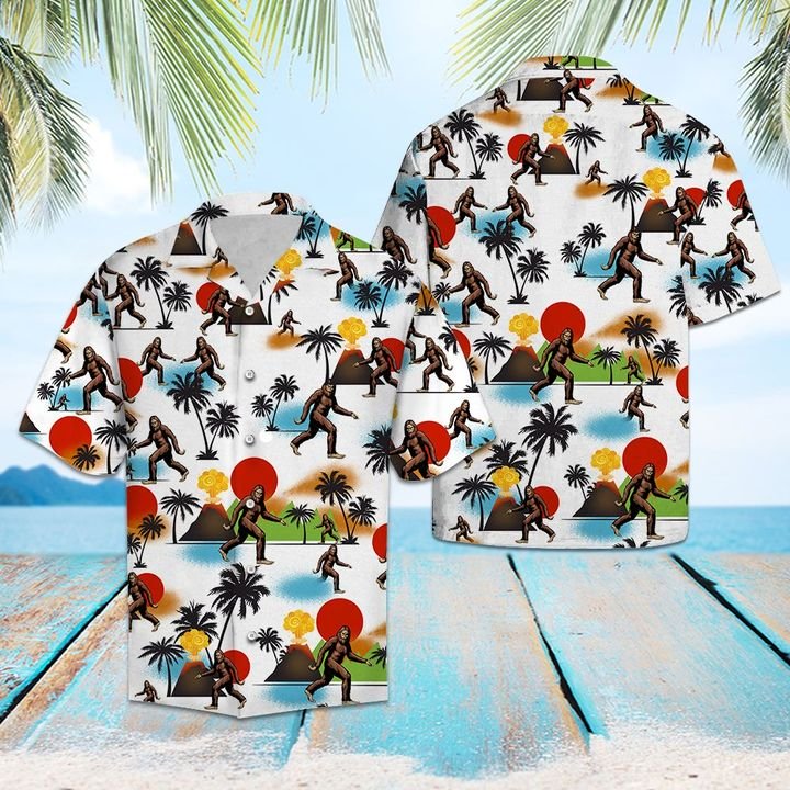 Bigfoot Camping Hawaiian Shirt Summer Button Up Bigfoot Camping Hawaiian Shirt Summer Button Up