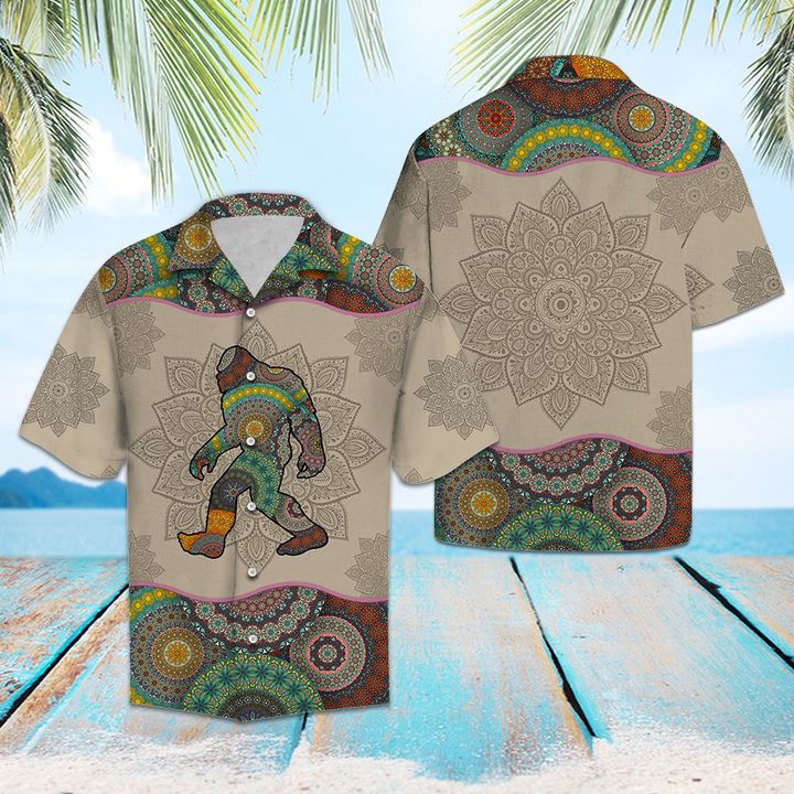 Bigfoot Mandala Hawaiian Shirt Summer Button Up Bigfoot Mandala Hawaiian Shirt Summer Button Up