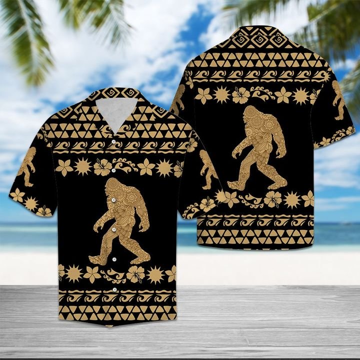 Bigfoot Tribal Pattern Hawaiian Shirt Summer Button Up Bigfoot Tribal Pattern Hawaiian Shirt Summer Button Up