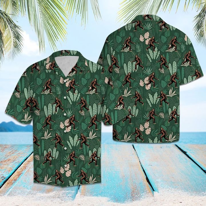 Bigfoot Tropical Palm Hawaiian Shirt Summer Button Up Bigfoot Tropical Palm Hawaiian Shirt Summer Button Up