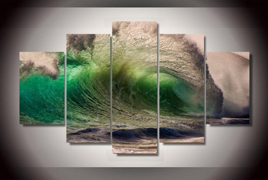 Bigger Waves - Nature 5 Panel Canvas Art Wall Decor Bigger Waves - Nature 5 Panel Canvas Art Wall Decor