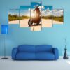 Biker Girl Stand Up On Modern Classic Motorcycle - Sport 5 Panel Canvas Art Wall Decor