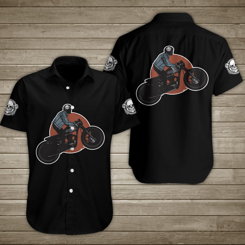 Biker Over The Red Moon Hawaiian Shirt Summer Button Up Biker Over The Red Moon Hawaiian Shirt Summer Button Up