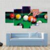 Billiard Balls In A Green Pool Table - Sport 5 Panel Canvas Art Wall Decor
