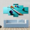 Billiard Table With Balls Close-Up Narrow Depth Of Field - Sport 5 Panel Canvas Art Wall Decor