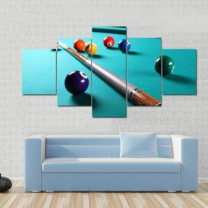 Billiard Table With Balls Close-Up Narrow Depth Of Field - Sport 5 Panel Canvas Art Wall Decor