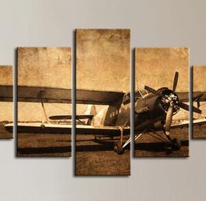 Biplane Vintage Airplane - Airplane 5 Panel Canvas Art Wall Decor