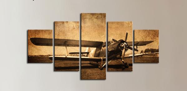 Biplane Vintage Airplane - Airplane 5 Panel Canvas Art Wall Decor Biplane Vintage Airplane - Airplane 5 Panel Canvas Art Wall Decor