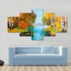 Birch Forest Near The River - Nature 5 Panel Canvas Art Wall Decor
