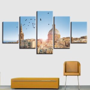 Bird And European Buildings - Nature 5 Panel Canvas Art Wall Decor
