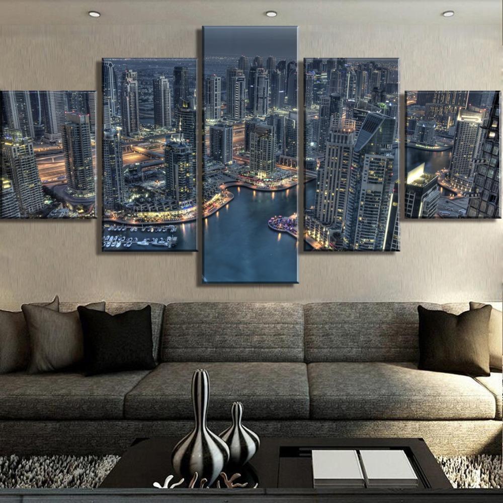 BirdS Eye Of Dubai City - Nature 5 Panel Canvas Art Wall Decor BirdS Eye Of Dubai City - Nature 5 Panel Canvas Art Wall Decor
