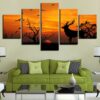 Birds Tree Forest Animal Deer Sunset Silhouette - Animal 5 Panel Canvas Art Wall Decor
