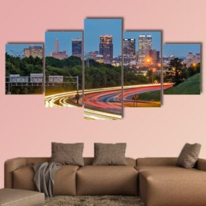 Birmingham In Alabama Downtown City Skyline - Nature 5 Panel Canvas Art Wall Decor