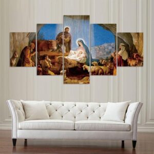 Birth Of Jesus Nativity - Religion 5 Panel Canvas Art Wall Decor