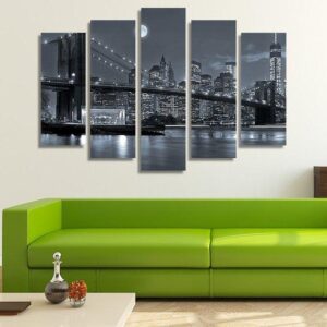Black And White A Bridge -Abstract 5 Panel Canvas Art Wall Decor