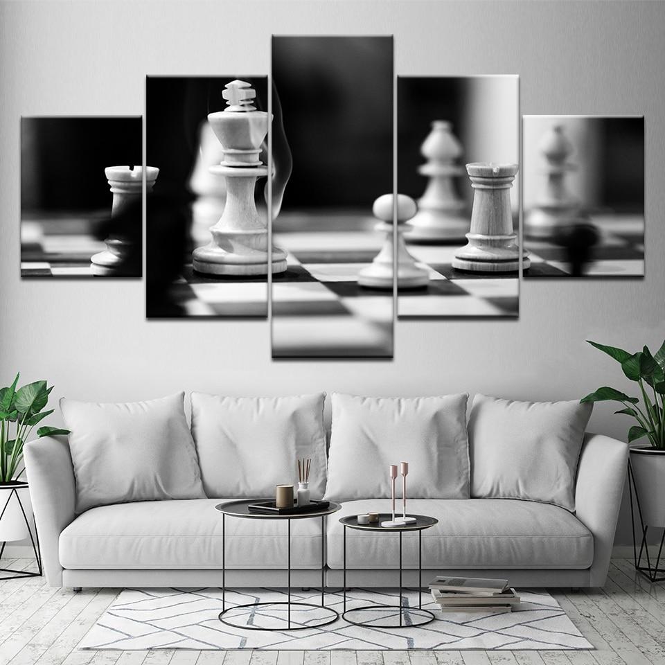Black And White Chess 01 - Gaming 5 Panel Canvas Art Wall Decor Black And White Chess 01 - Gaming 5 Panel Canvas Art Wall Decor