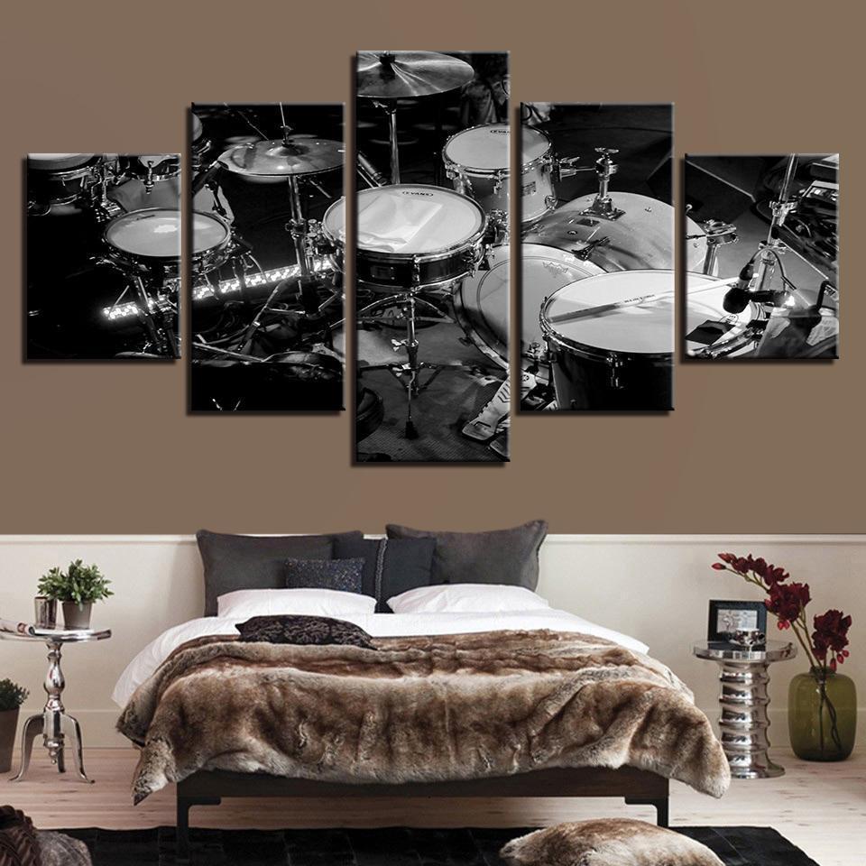 Black And White Drums Music - 5 Panel Canvas Art Wall Decor Black And White Drums Music - 5 Panel Canvas Art Wall Decor
