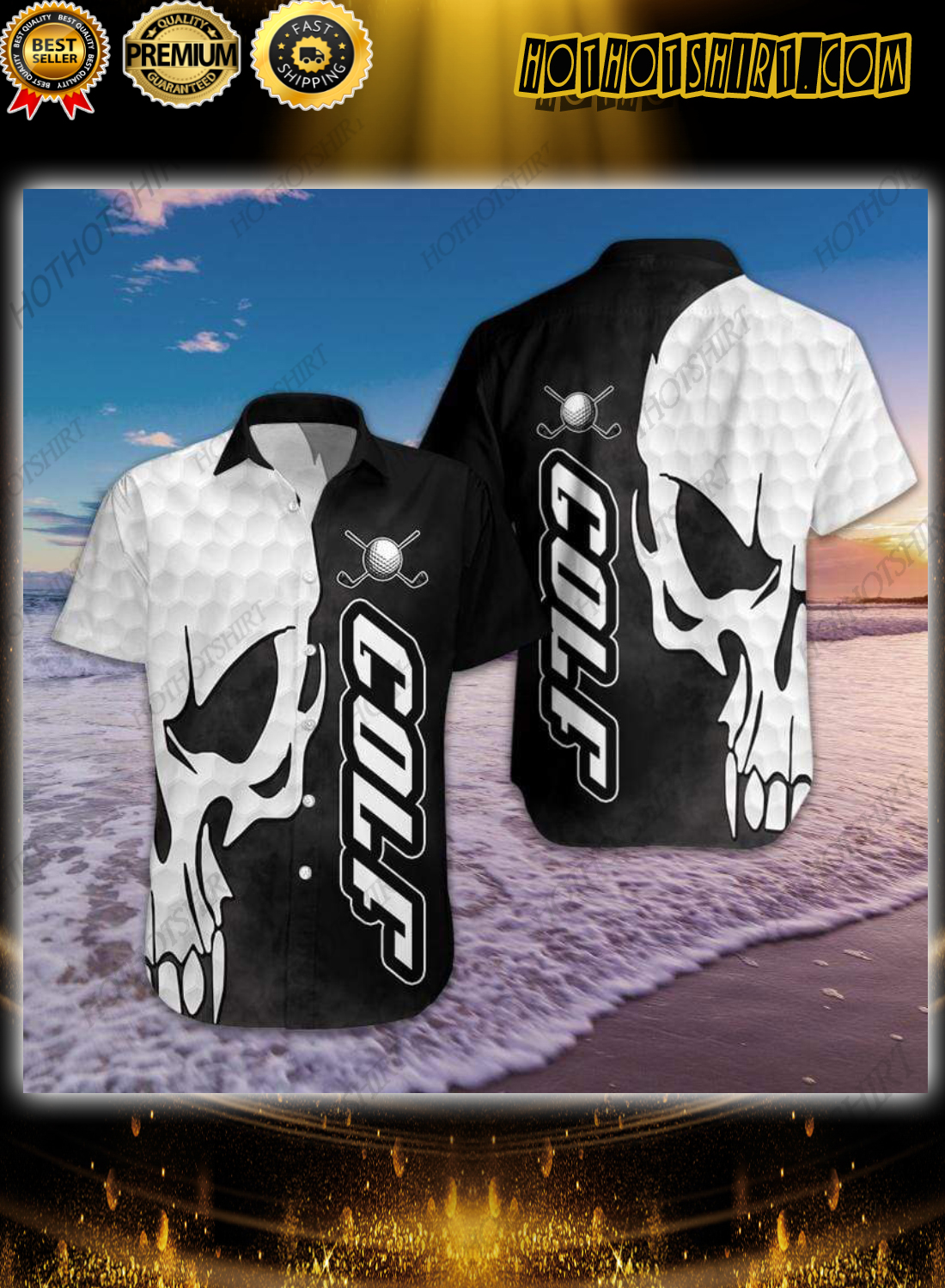 Black And White Golf Skull Hawaiian Shirt Black And White Golf Skull Hawaiian Shirt