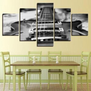Black And White Guitar 2 - Music 5 Panel Canvas Art Wall Decor