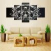 Black And White Harley Skull - Abstract 5 Panel Canvas Art Wall Decor