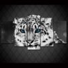 Black And White Lion With Blue Eyes - Animal 5 Panel Canvas Art Wall Decor