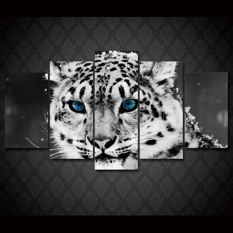 Black And White Lion With Blue Eyes - Animal 5 Panel Canvas Art Wall Decor Black And White Lion With Blue Eyes - Animal 5 Panel Canvas Art Wall Decor