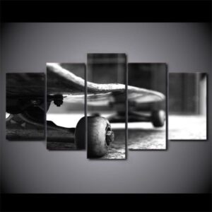 Black And White Photo Of Skateboard - Sport 5 Panel Canvas Art Wall Decor