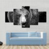 Black And White Portrait Of An Imposing Bear - Animal 5 Panel Canvas Art Wall Decor