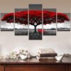 Black And White Red Big Tree - Nature 5 Panel Canvas Art Wall Decor