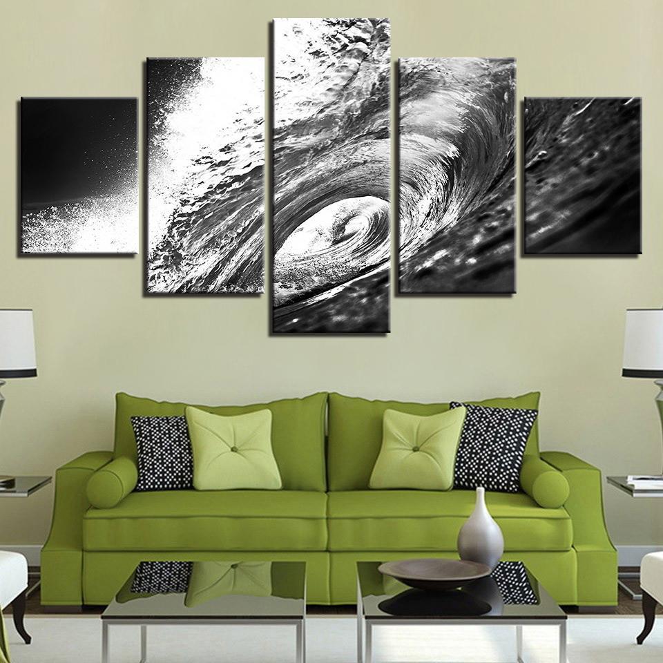 Black And White Sea Waves Beach Seascape - Nature 5 Panel Canvas Art Wall Decor Black And White Sea Waves Beach Seascape - Nature 5 Panel Canvas Art Wall Decor
