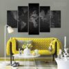 Black And White Time Zone World Map - Abstract 5 Panel Canvas Art Wall Decor