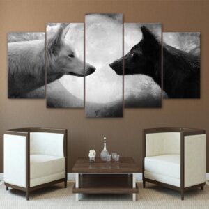 Black And White Wolves - Animal 5 Panel Canvas Art Wall Decor