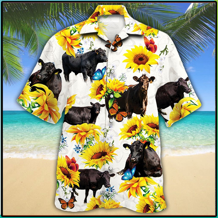 Black Angus Cattle Sunflower Hawaiian Shirt Black Angus Cattle Sunflower Hawaiian Shirt