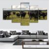 Black Angus Cow Farm - Animal 5 Panel Canvas Art Wall Decor