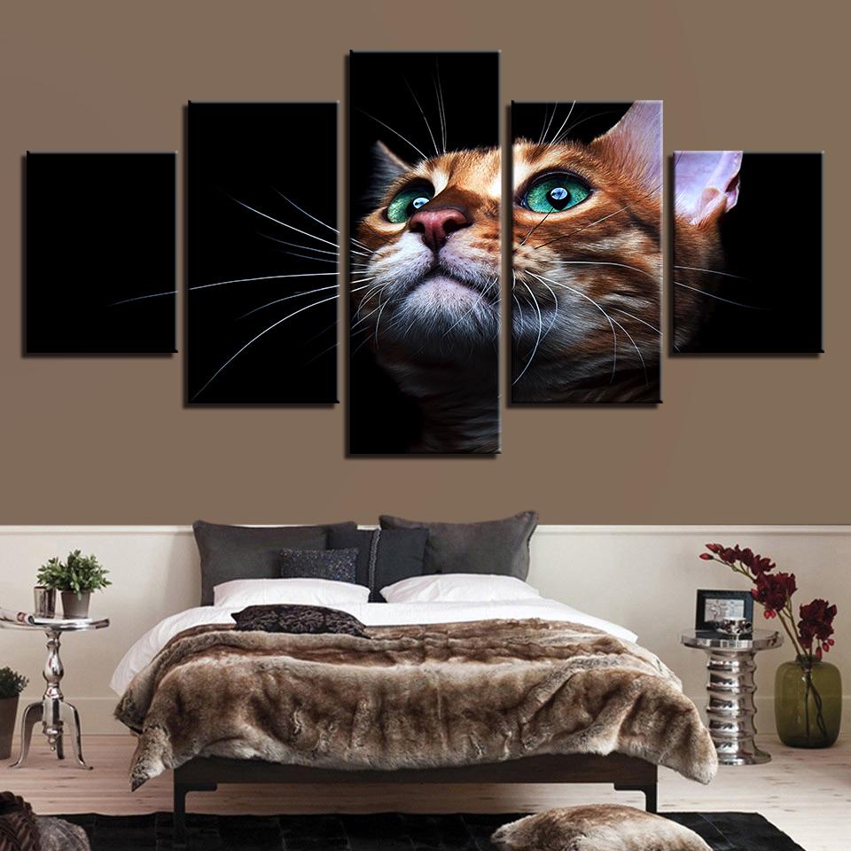 Black Background Cute Cat - Animal 5 Panel Canvas Art Wall Decor Black Background Cute Cat - Animal 5 Panel Canvas Art Wall Decor