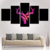 Black Background Purple Antlers - Abstract 5 Panel Canvas Art Wall Decor