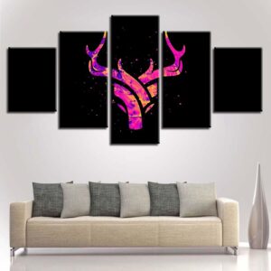 Black Background Purple Antlers - Abstract 5 Panel Canvas Art Wall Decor