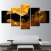 Black Bat Orange Moon - Animal 5 Panel Canvas Art Wall Decor